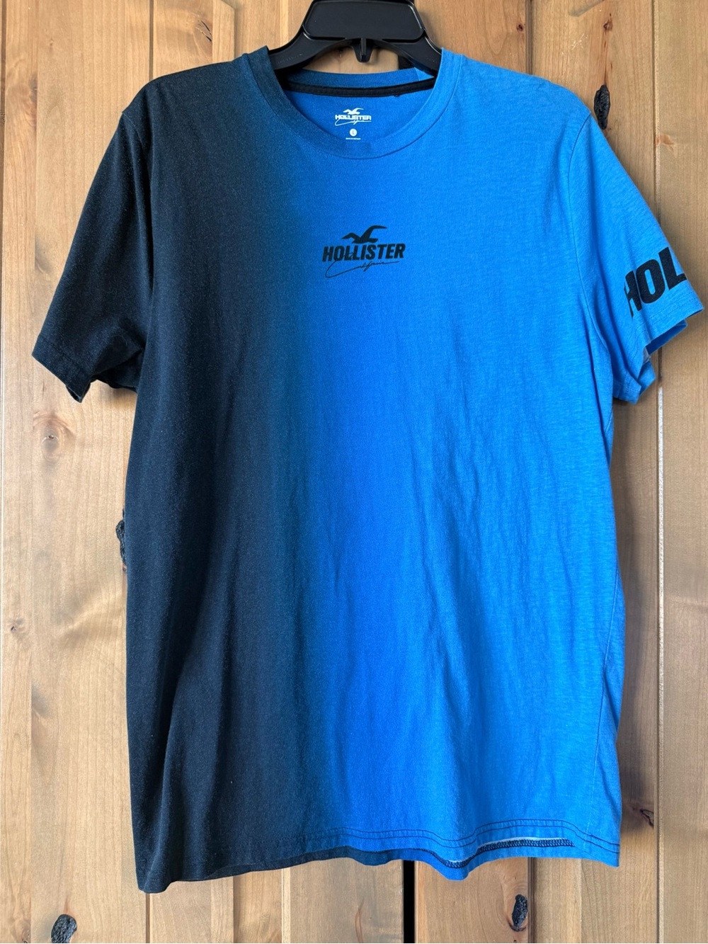 Hollister Two-Tone Black and Blue Logo Crew Short Sleeve Tee